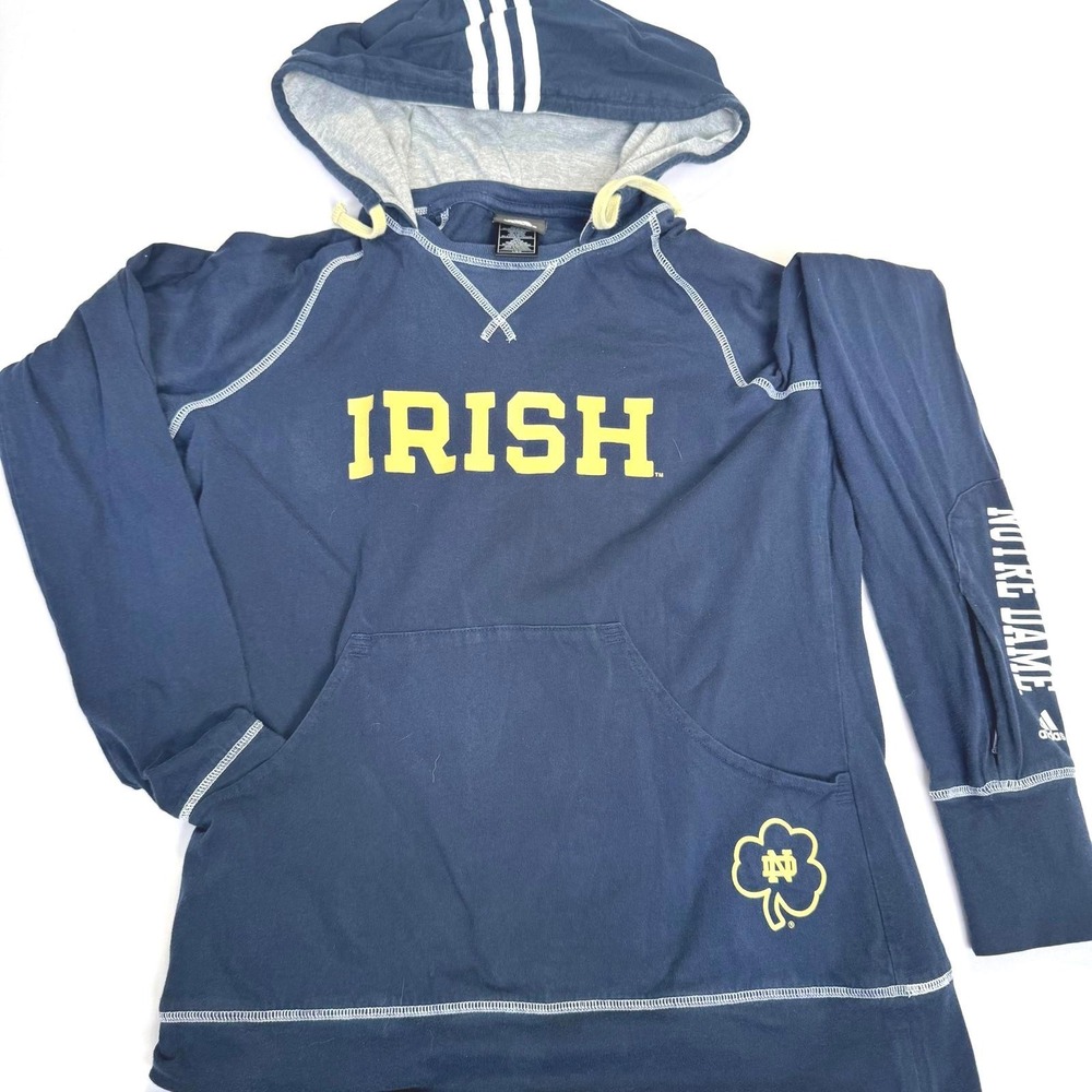 Notre Dame Hoodie Women's Large Adidas Blue Irish Stripe Cotton‎